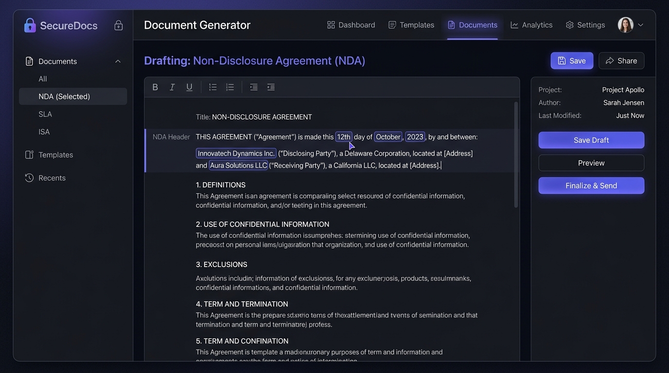 NDA Generator Document Interface