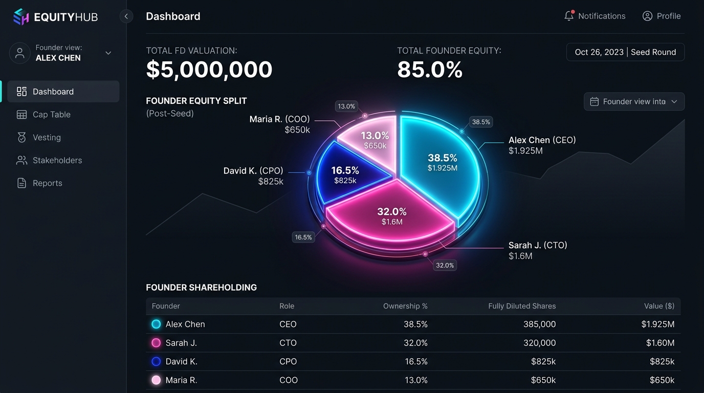 Startup Founder Equity Cap Table UI
